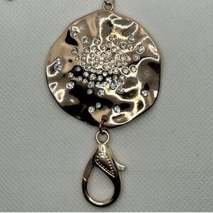 Paparazzi Rose Gold Necklace Earrings Hammered‎ Disc Rhinestones Pendant Set